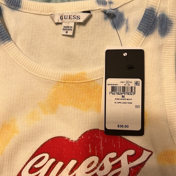 Guess Cotton Lips Tie Die Crop Tank Top - Picture 3 of 3